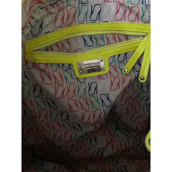 Nine West Bright Yellow Tote Bag With Multiple Zipper Pockets & Printed Interior - Picture 4 of 14